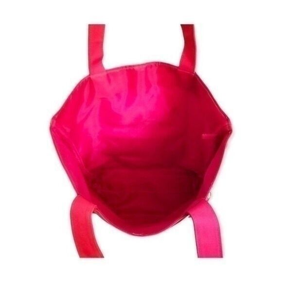 Lancome Red Multi Colored Stripe Beach Tote Book Bag  10 0099 - Picture 2 of 5